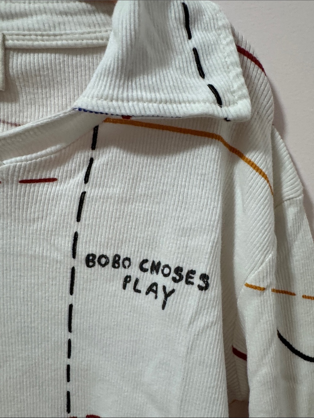 Bobo Choses Cream Polo Sweater with Multicolor Line Stitching - Picture 3 of 4